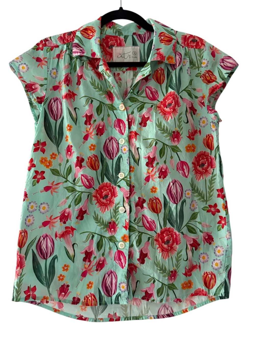 Cat's Meow Floral Button-Up Pajama Top